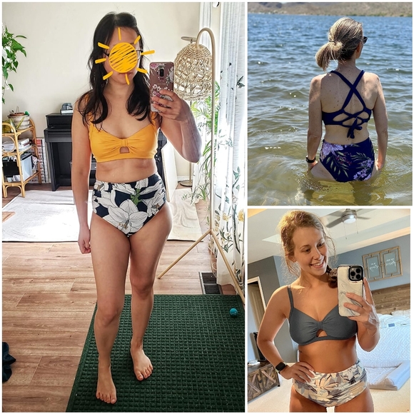 NWT Cupshe Orange Blue Floral Two Piece Bikini Swimsuit High Waist Bathing M - Picture 5 of 11